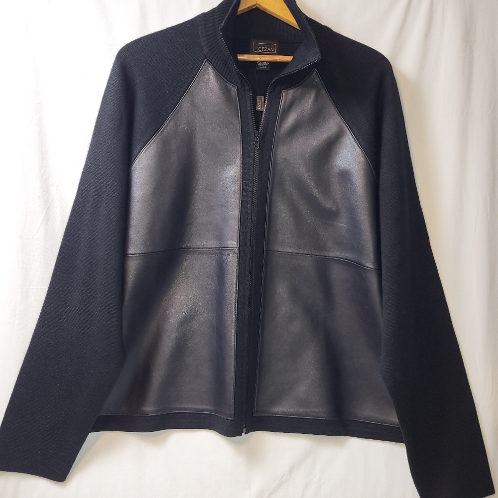 Cezani Saks Fifth Avenue Zip Wool Blend Sweater Leather Panels Men's‎ Size Large